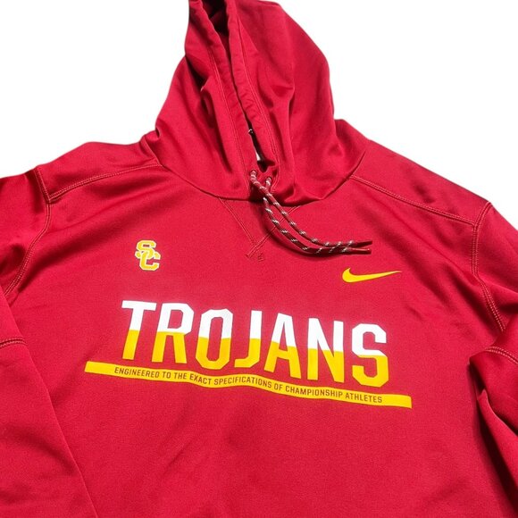 Nike USC Trojans Sweatshirt Mens Size L Red Therma-Fit Hooded Fleece Lined - Picture 2 of 4
